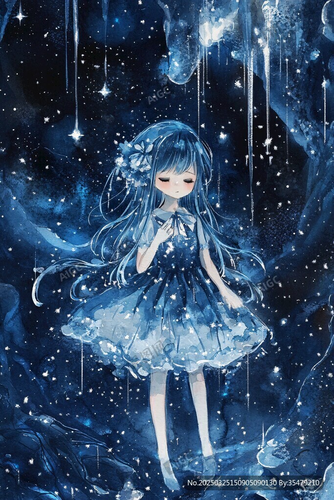 夢幻藍(lán)發(fā)少女于星空下