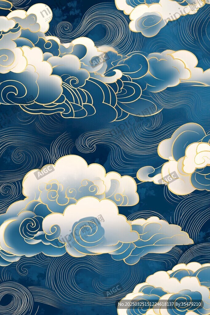 中式藍(lán)底云紋傳統(tǒng)圖案