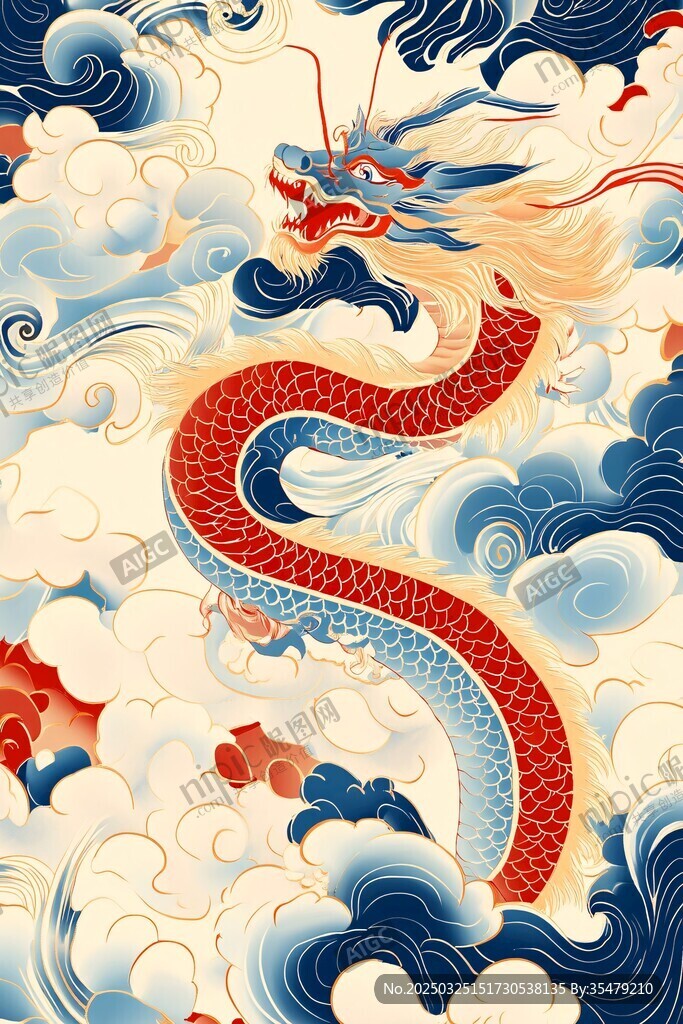 中式龍紋海浪祥瑞圖