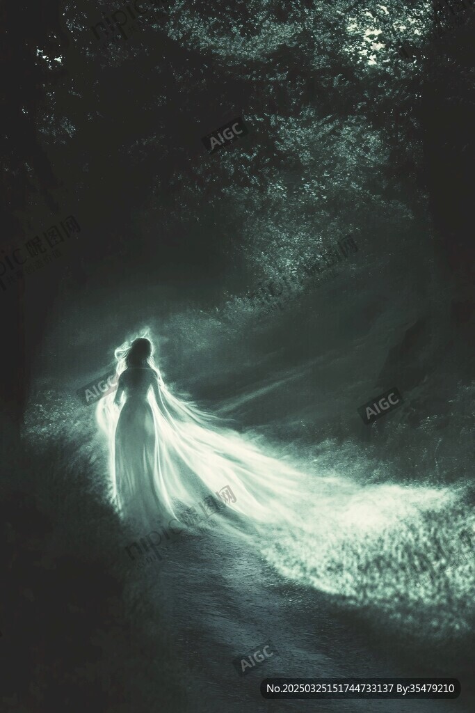 幽森小徑上的夢(mèng)幻白衣女子