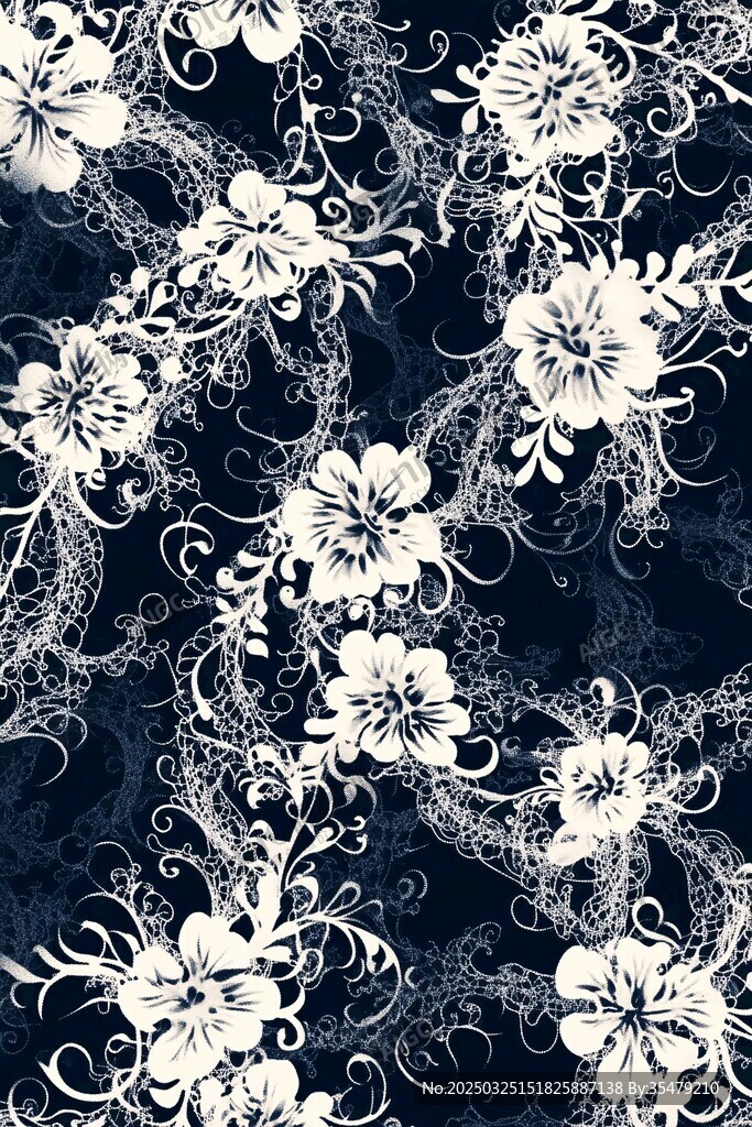 黑白花卉藤蔓圖案紋理