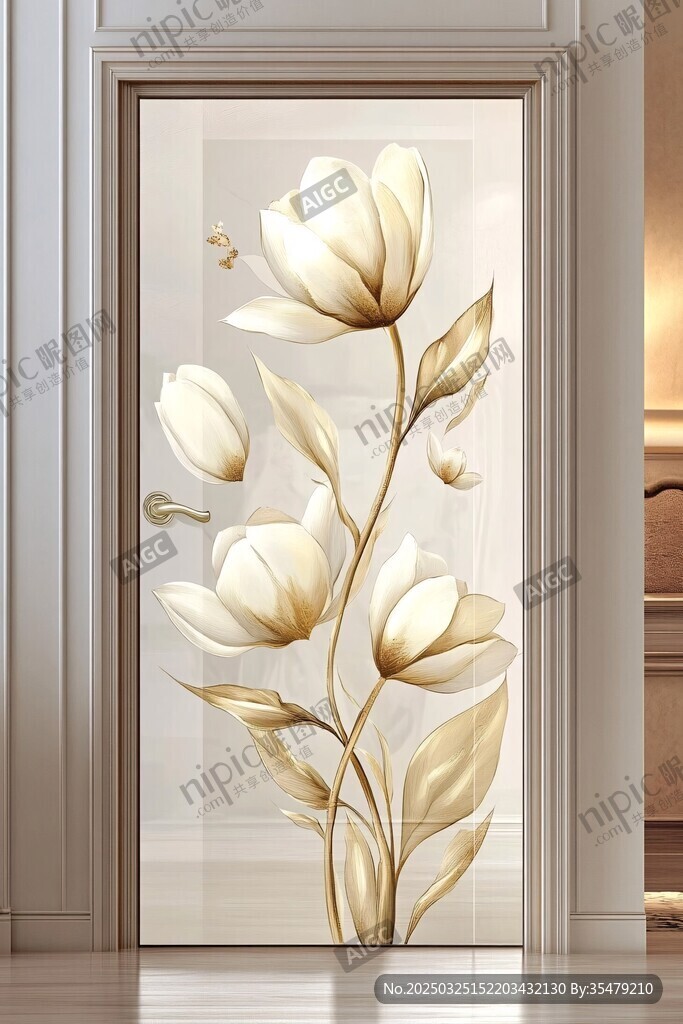 優(yōu)雅金白花卉玄關(guān)裝飾畫