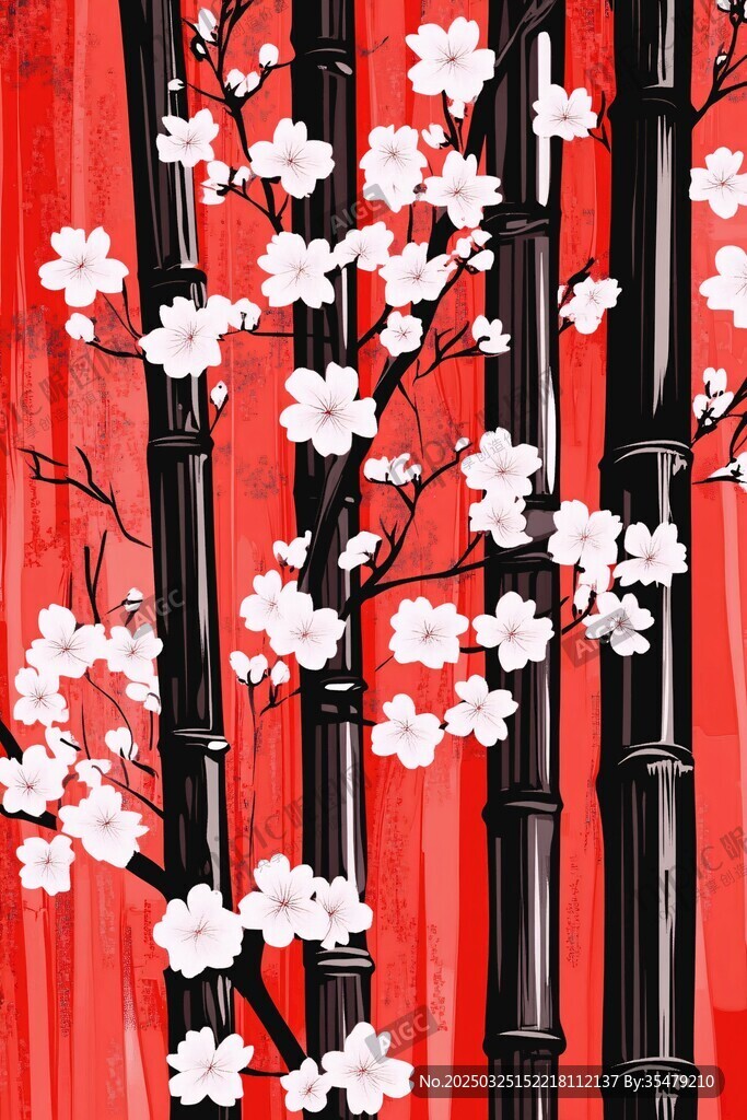 紅梅黑竹中式藝術畫作