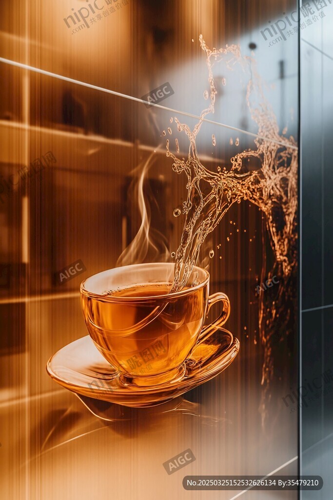 熱氣騰騰的醇香茶杯特寫