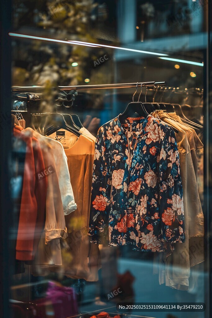 時尚服裝店櫥窗精美衣衫