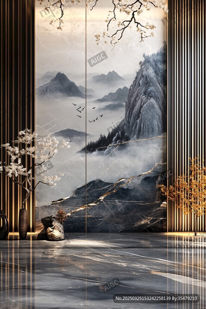 中式山水玄關(guān)裝飾畫意境美