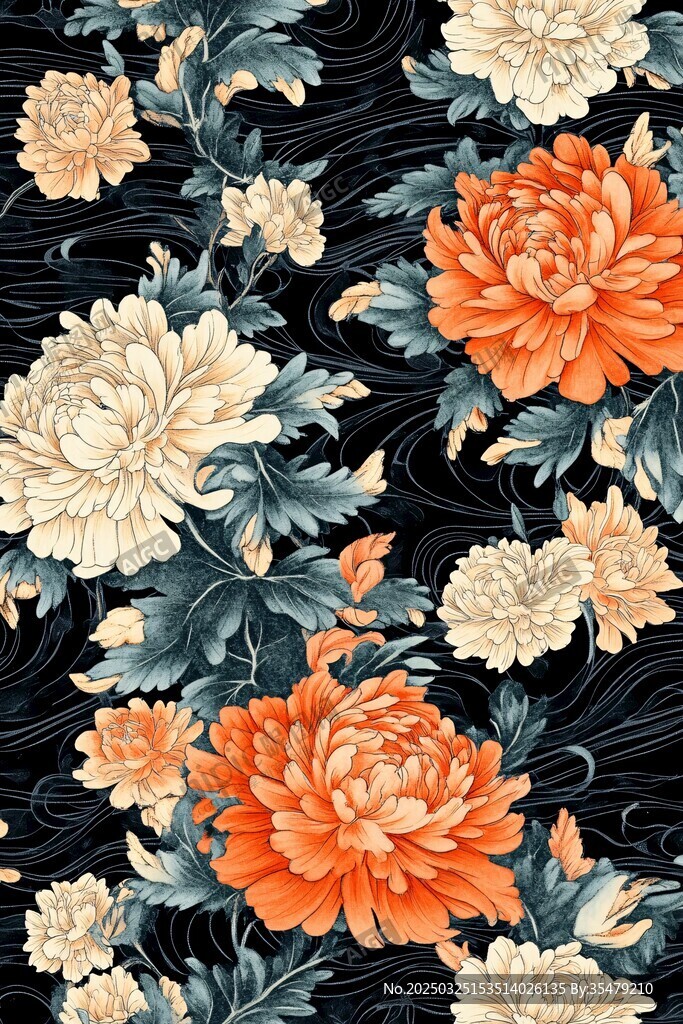 中式菊花花卉圖案背景圖