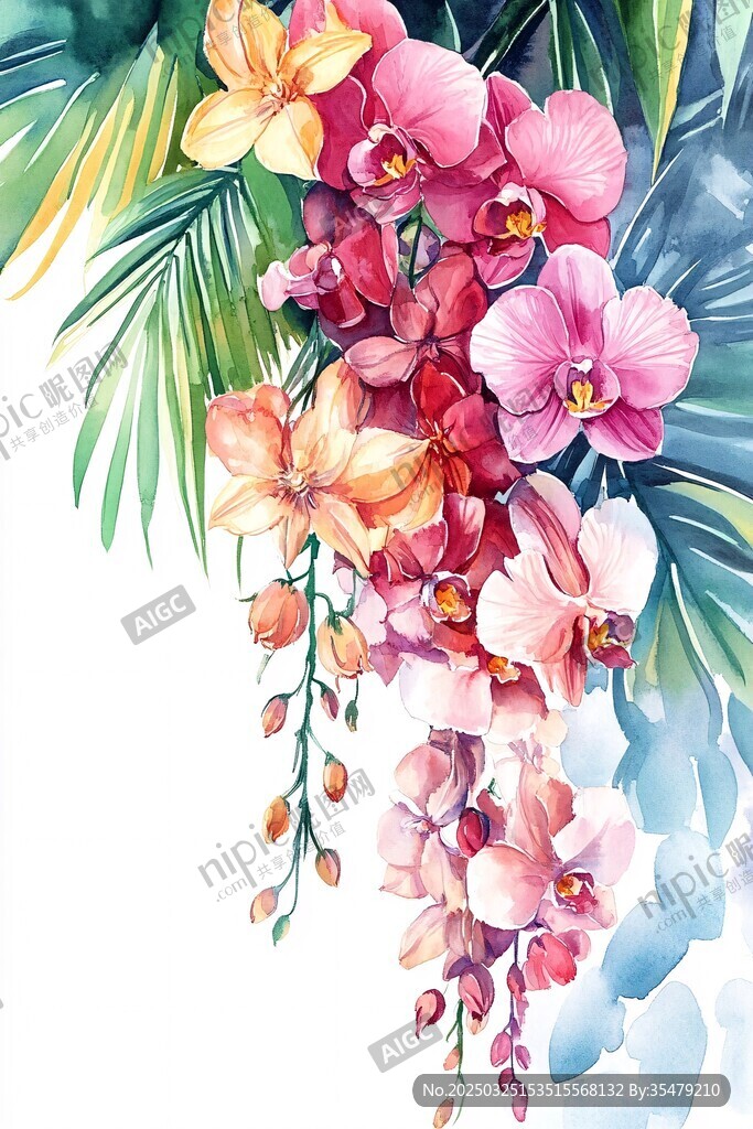 夢(mèng)幻水彩風(fēng)垂吊蘭花綻放