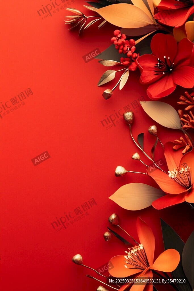 紅色背景上的精美紙藝花卉