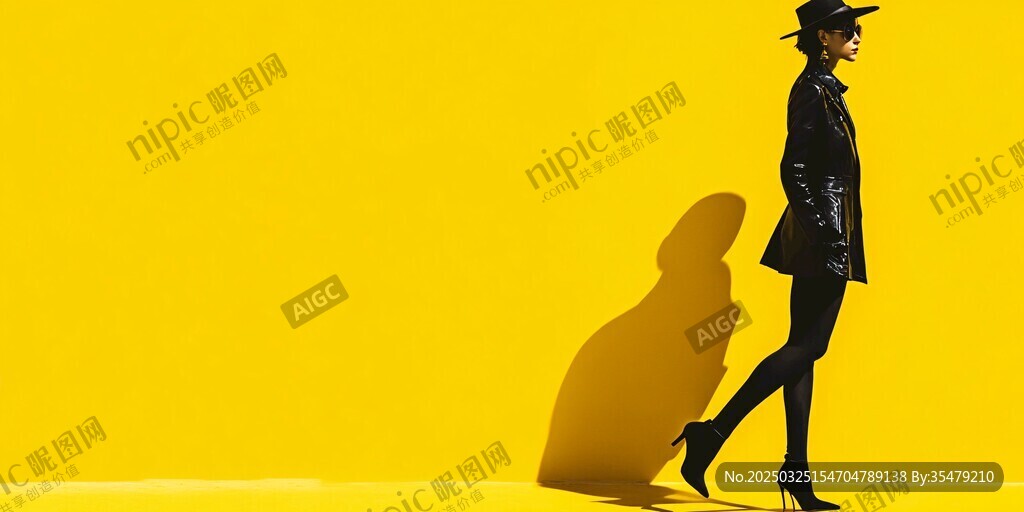 時尚女性的黃色背景剪影
