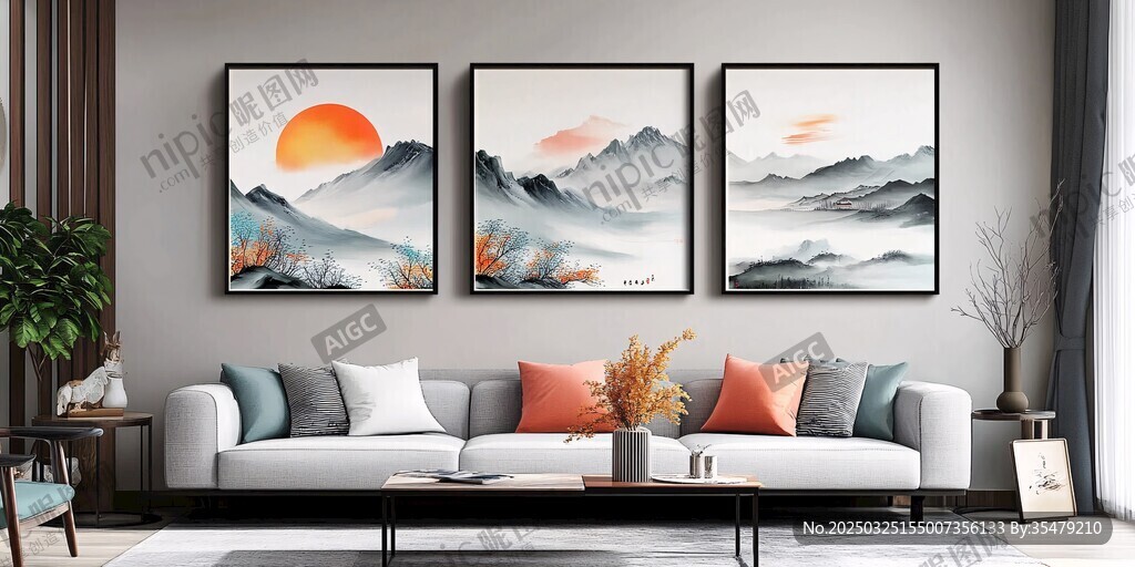 新中式客廳裝飾畫展示