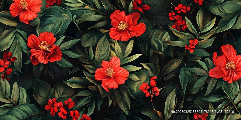 紅花朵朵伴綠葉的美麗圖景