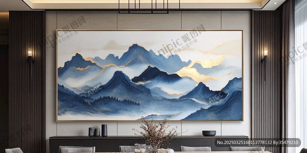 客廳中式山水掛畫意境美