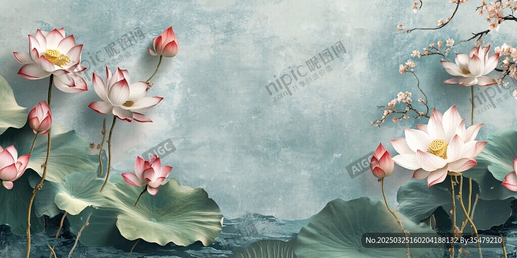 水墨風(fēng)荷花花卉背景圖
