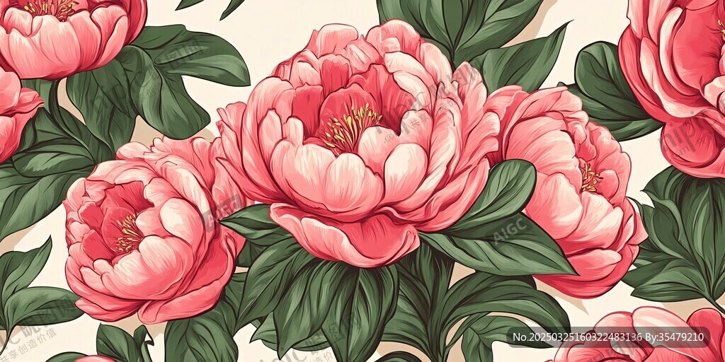 粉色牡丹花植物圖案