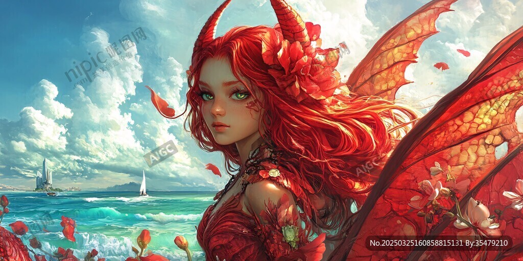 紅發龍翼少女的奇幻風景