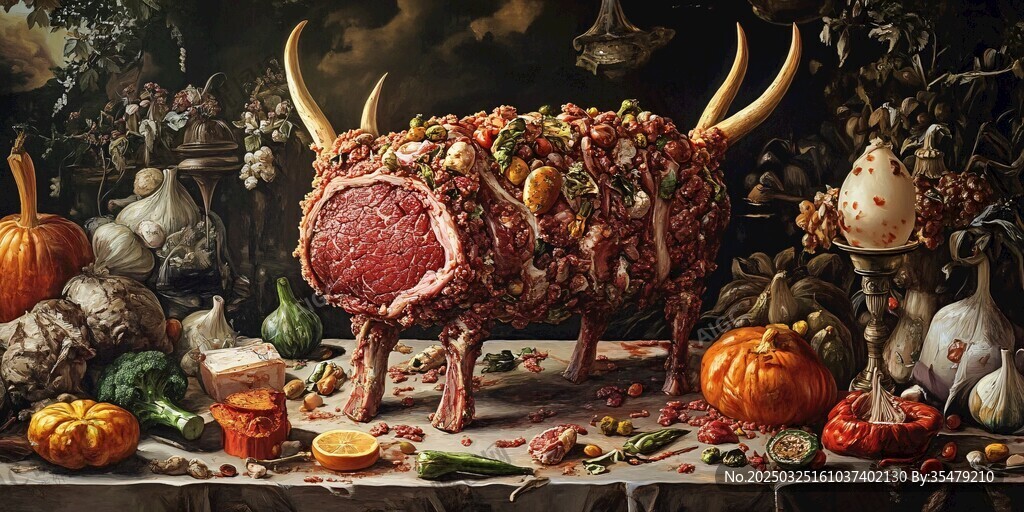 豐盛奇幻的餐桌肉食藝術