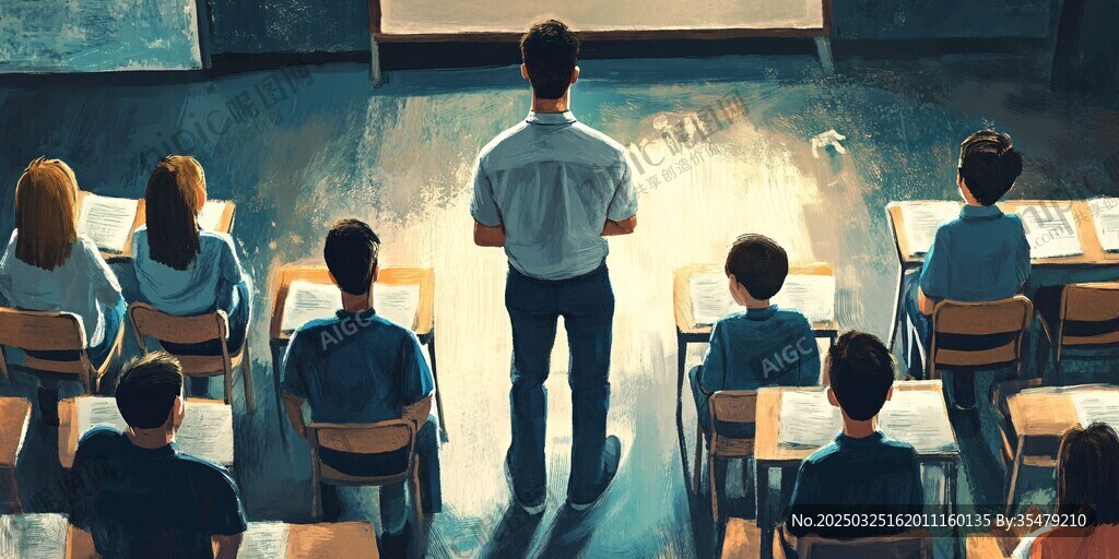 教師站在教室前授課場景