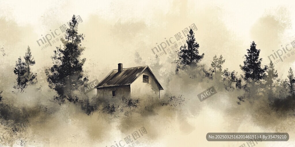 霧中孤屋 靜謐山林之景