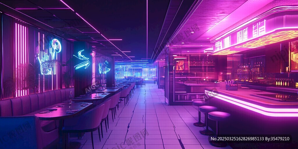 賽博朋克風霓虹酒吧場景