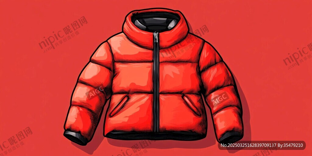紅色蓬松羽絨服插畫