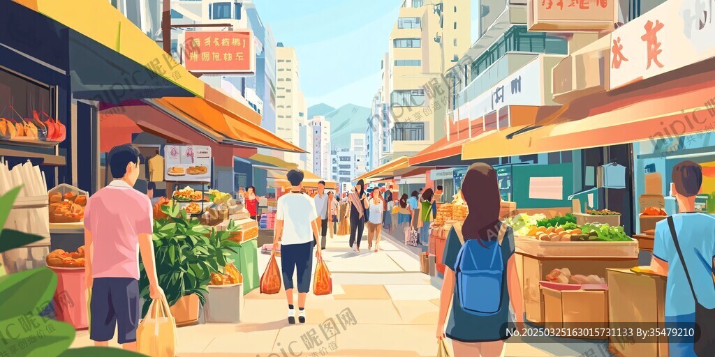 熱鬧市井的煙火氣街道