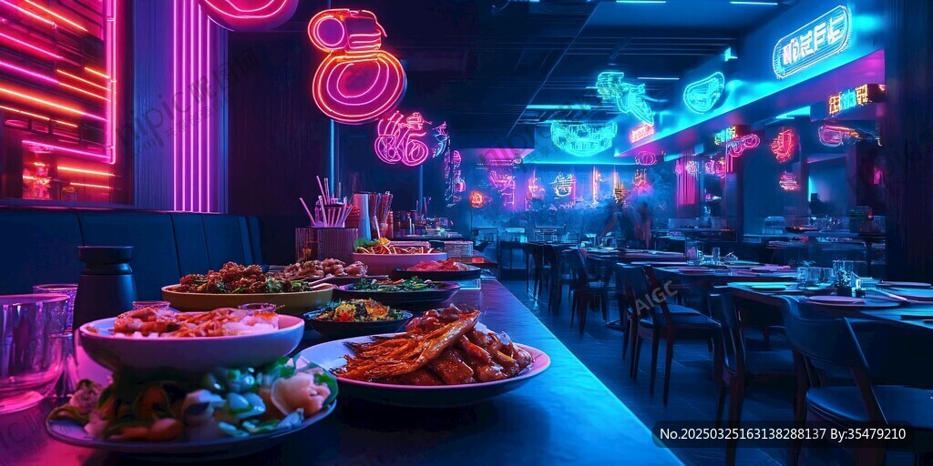 霓虹燈下的美味餐廳盛宴