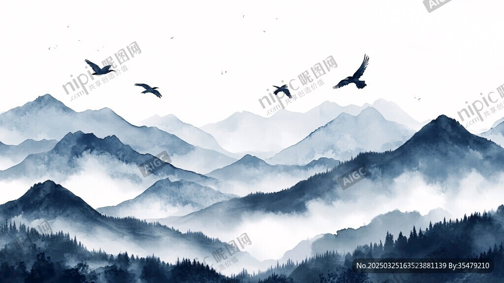 飛鳥越山巒 水墨山水景