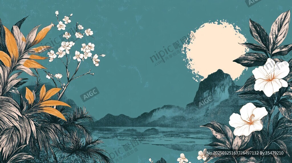 月夜山林花卉景致