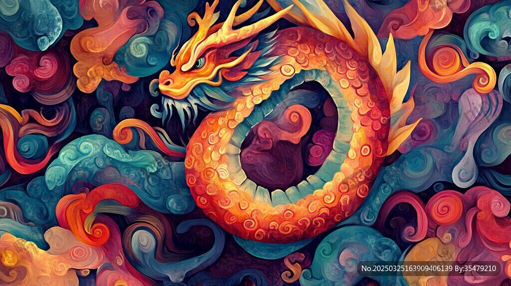 中式奇幻龍游祥云圖