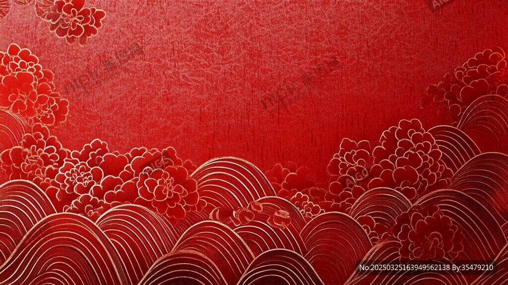 紅色中式云紋海浪背景圖