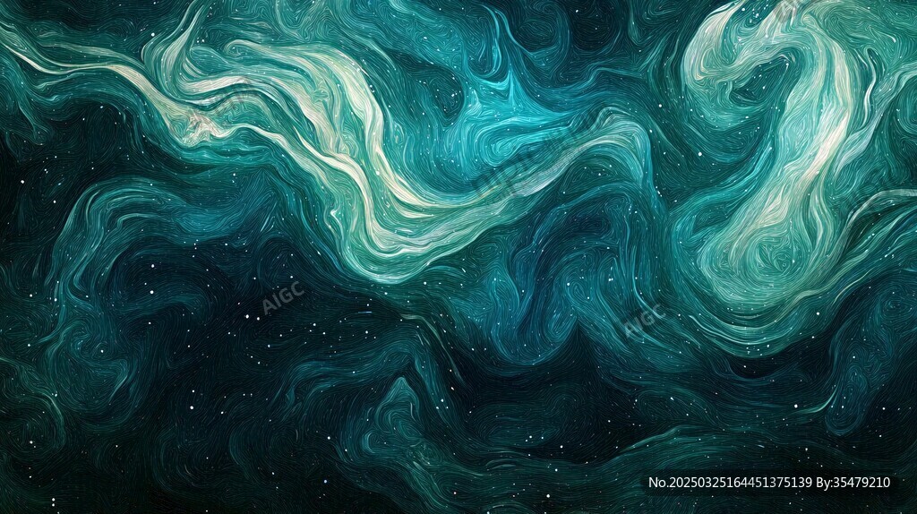 夢幻藍綠星云抽象藝術畫面