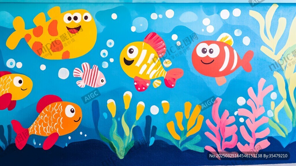 海底歡樂魚群墻繪