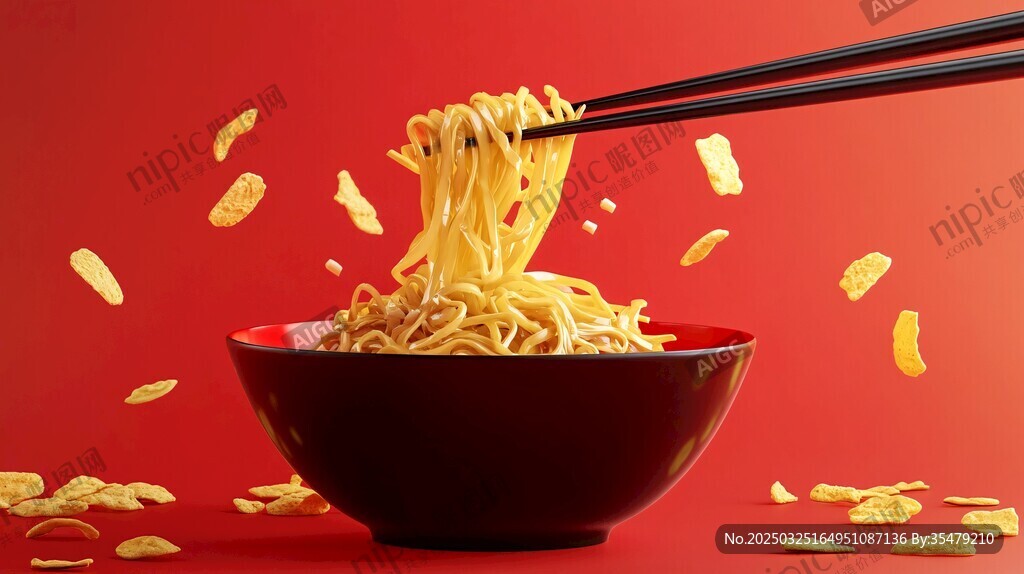 紅底筷子挑出美味方便面