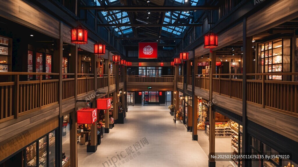 中式古風(fēng)商業(yè)建筑內(nèi)部景觀