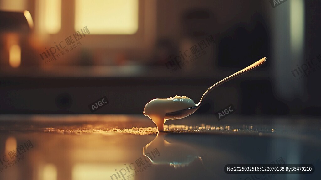 陽光下的勺子與灑落的顆粒