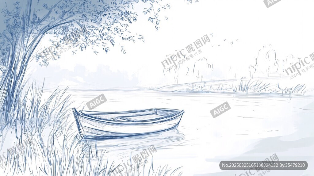 湖畔小船靜景
