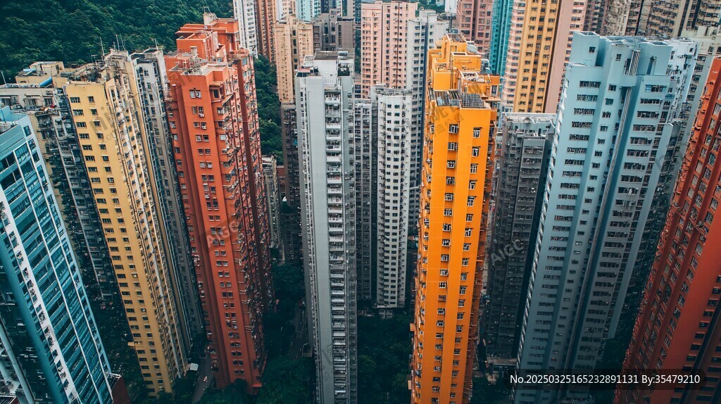 多彩高樓林立的城市景觀