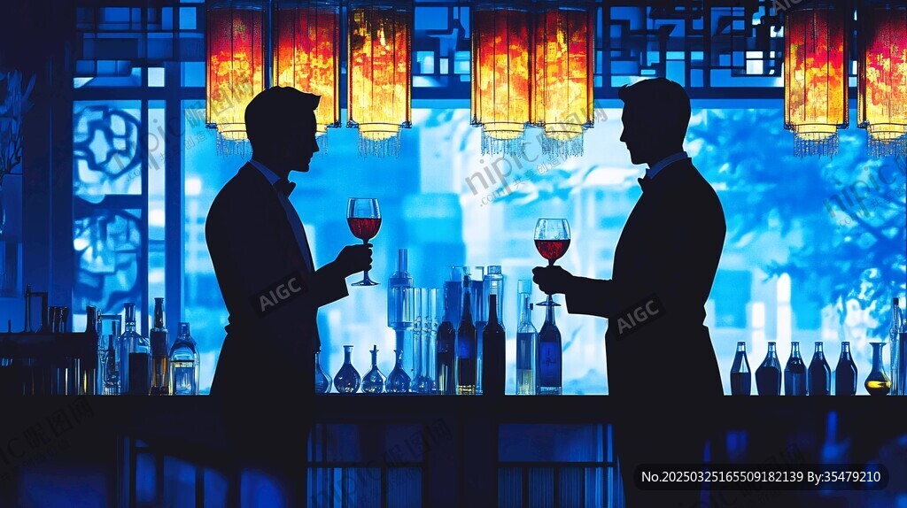 酒吧中兩人舉杯剪影時(shí)刻