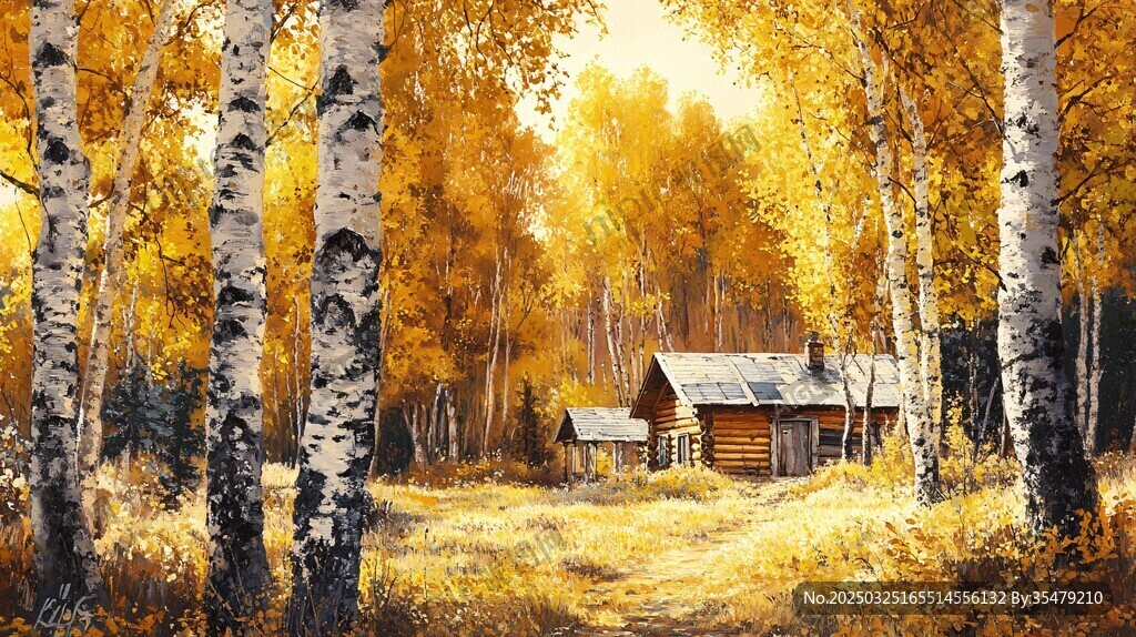 秋日白樺林中的溫馨小屋