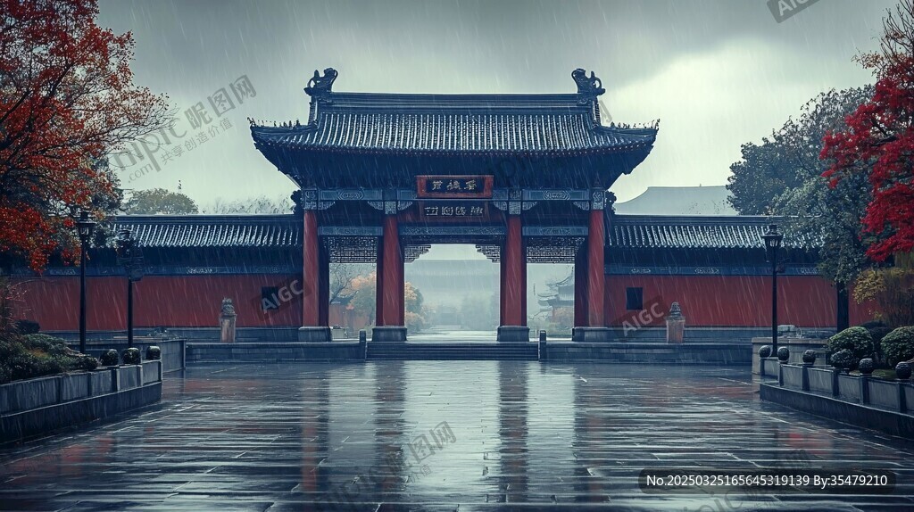 雨中古牌坊盡顯東方韻味