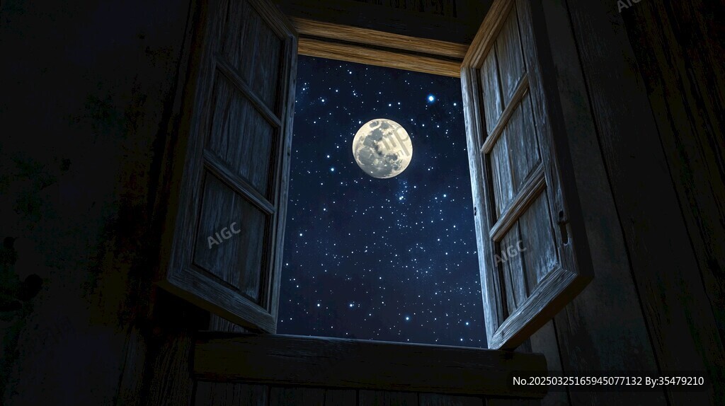 窗外月夜星空迷人景色
