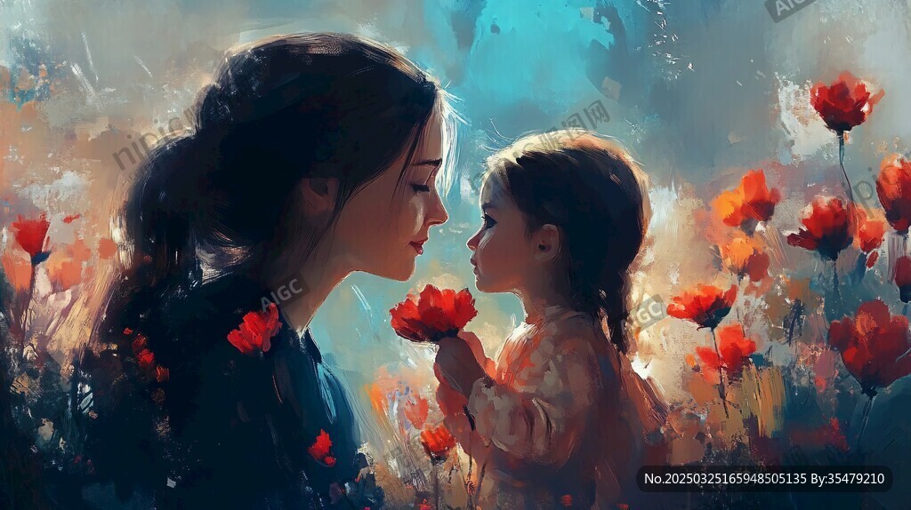 花海中母女的溫馨瞬間