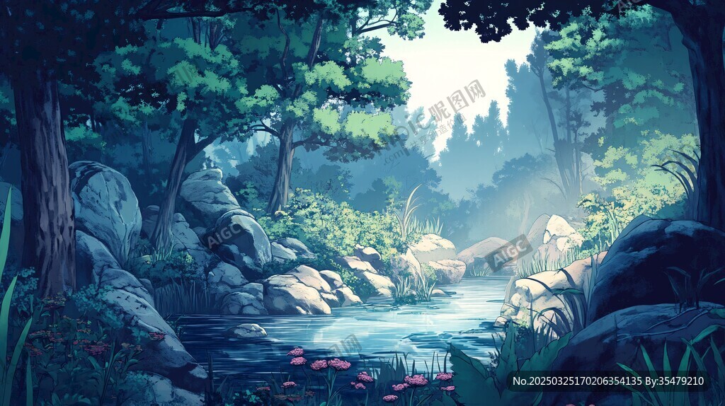 靜謐森林中的清幽溪流