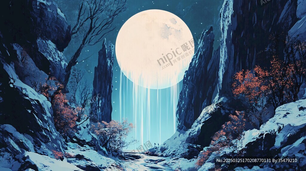 月夜峽谷奇幻雪景