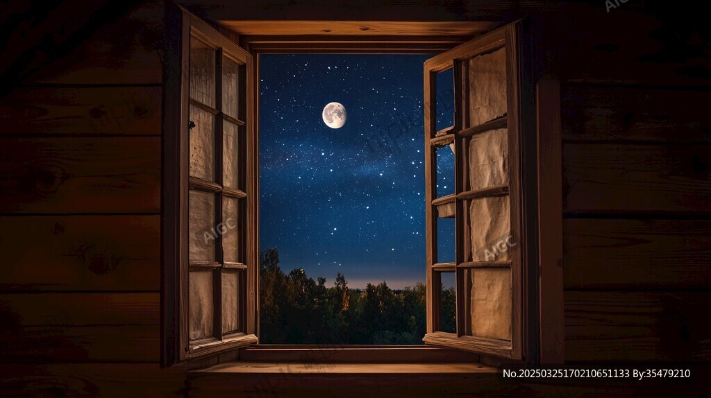 窗邊月夜美景
