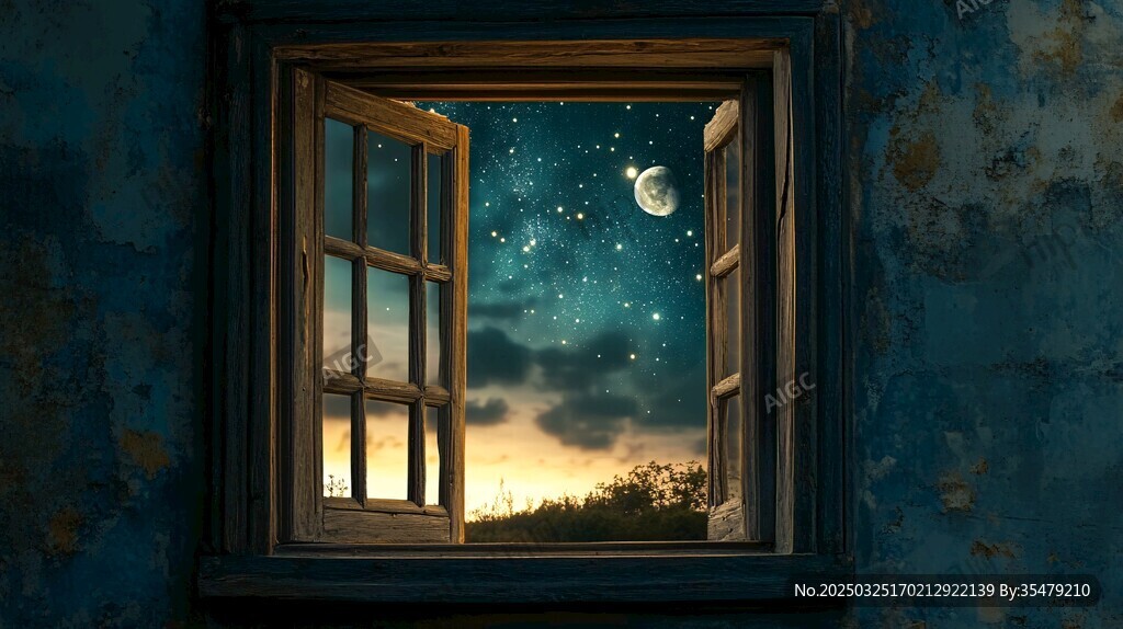 窗外月夜星空夢(mèng)幻景致