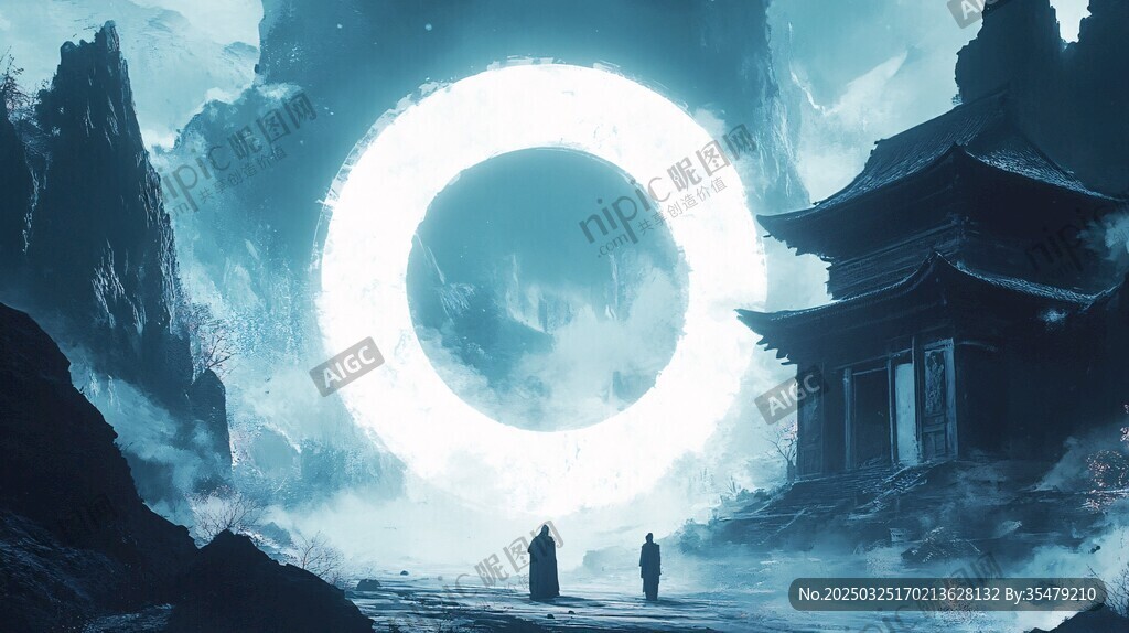 古風仙俠場景中的神秘圓環