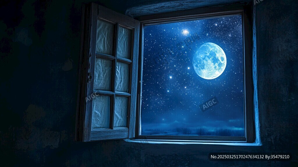 窗前月夜景