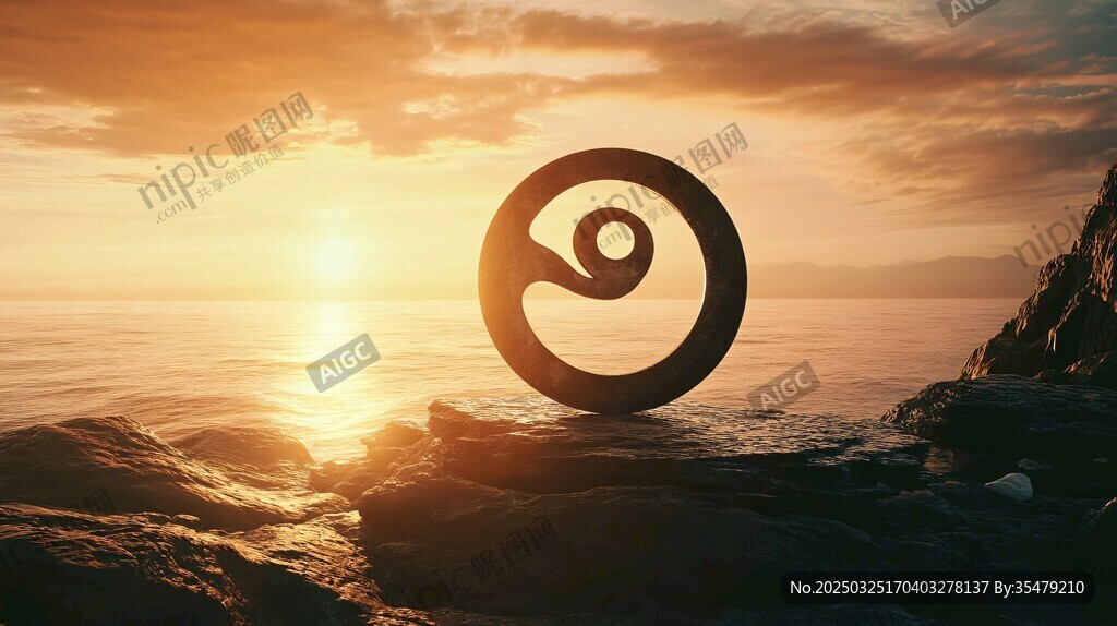 海邊日落中的神秘螺旋雕塑